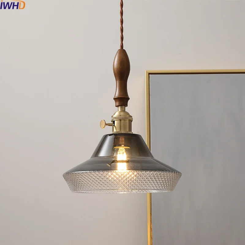 Axyaa Nordic Wood Copper LED Pendant Lamp 4w Bulb Fixture for Bedroom Dining Hallway