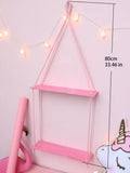 Axyaa Pink Hemp Rope Wooden Plant Stand Wall Shelf