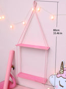Axyaa Pink Hemp Rope Wooden Plant Stand Wall Shelf