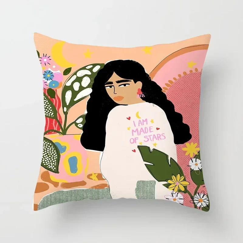 Axyaa Women Flower Oil Painting Decorative Pillowcase for Home Sofa Decor