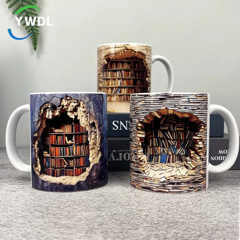 Axya 3D Bookshelf Coffee Mug Ceramic Library Shelf Cup Teacup Gift