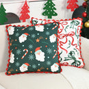 Axyaa Dutch Velvet Christmas Pillow Cover with Ruffles, Red and Green Print