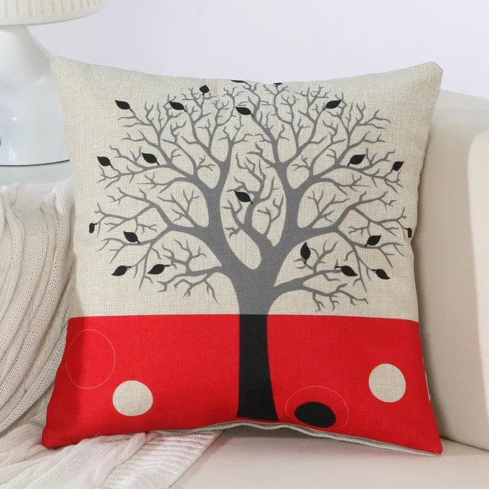 Axyaa Black Red Tree Cotton Linen Throw Pillow Cover Decor Home Sofa Bed Decorative