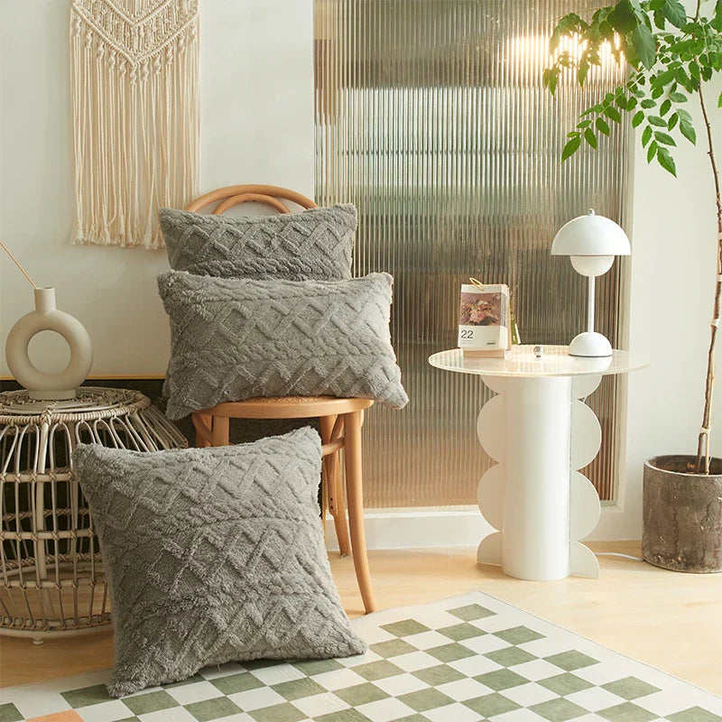 Axyaa Short Plush Geometric Pillow Cover Set for Home Decor