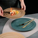 Axyaa Wood Grain Ceramic Steak Pasta Dessert Circular Plate Set