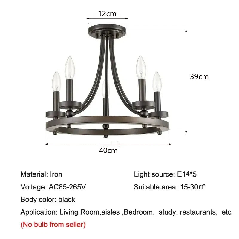 Axyaa Retro Iron Art Chandelier - Simple & Elegant Black Dining Room Ceiling Light