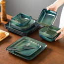 Axyaa Square Green Reactive Glaze Ceramic Dinner Set - 12/24/36 Piece Tableware