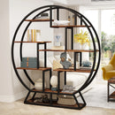 Axyaa Industrial Round Bookcase, 63-Inch Staggered Wood Bookshelf Shelf for Home Office
