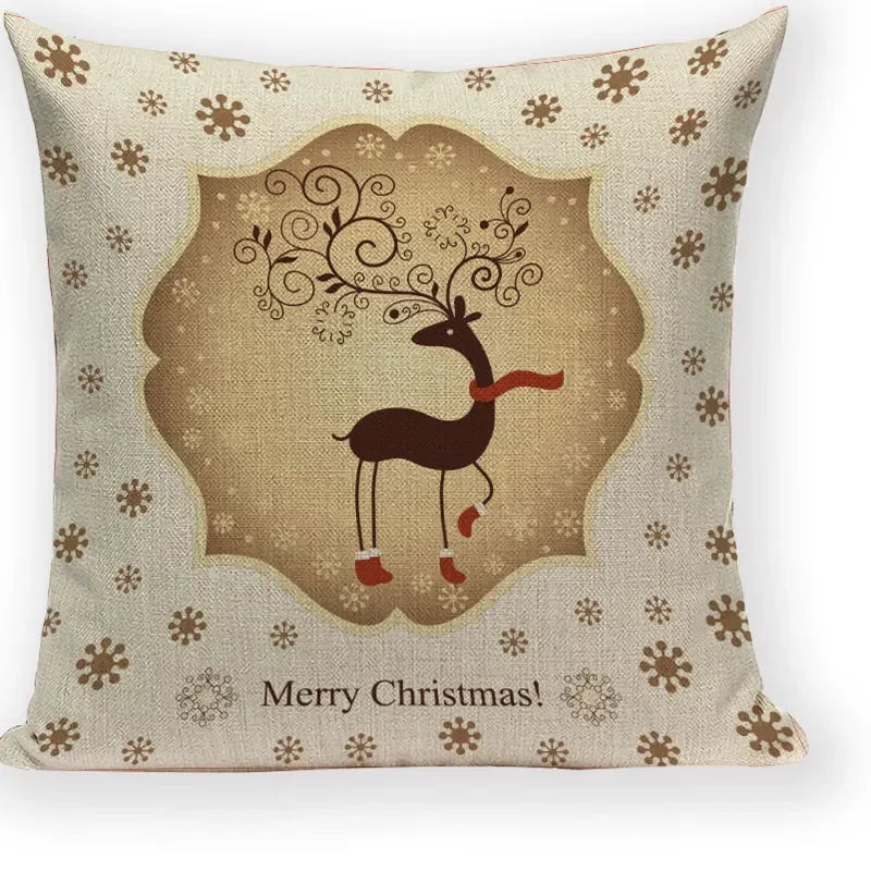 Axyaa Christmas Deer Throw Pillow Case - Festive Santa Claus Decor for Happy Holidays