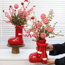 Santa Claus Boots Bouquet Vase Ornament Tabletop Decoration by Axyaa