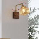 Axyaa LED Walnut Wood Wall Light Amber Glass Stair Sconce with Pull Chain Switch
