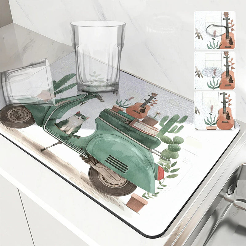 Axyaa Watercolor Lines Absorbent Kitchen Mat