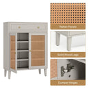 Axyaa Rattan Shoe Cabinet: Modern Mint Green Shoe Storage with Doors and Drawer