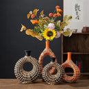 Axyaa Geometric Rattan Vase Straw Plaited Floral Arrangement Home Decor Accessories