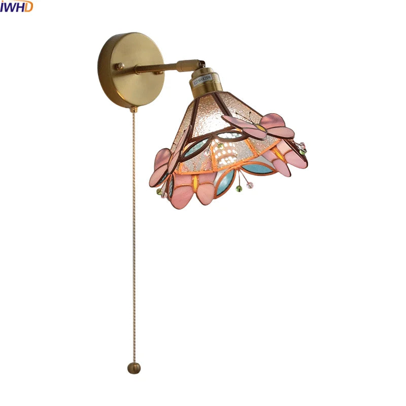 Axyaa Pink Butterfly Glass Wall Light - Modern Nordic Bedroom Lamp