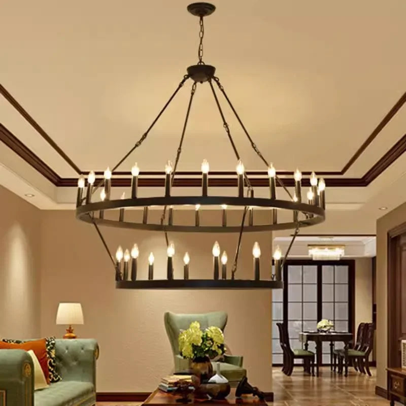 Axyaa Black LED Pendant Chandelier for Modern Retro Living Room Decor