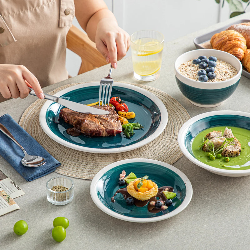 Axya Green Stoneware Tableware Set for 4/8 Person
