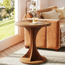 Axyaa Round Wood End Table: Mid-Century Side Table for Living Room & Bedroom