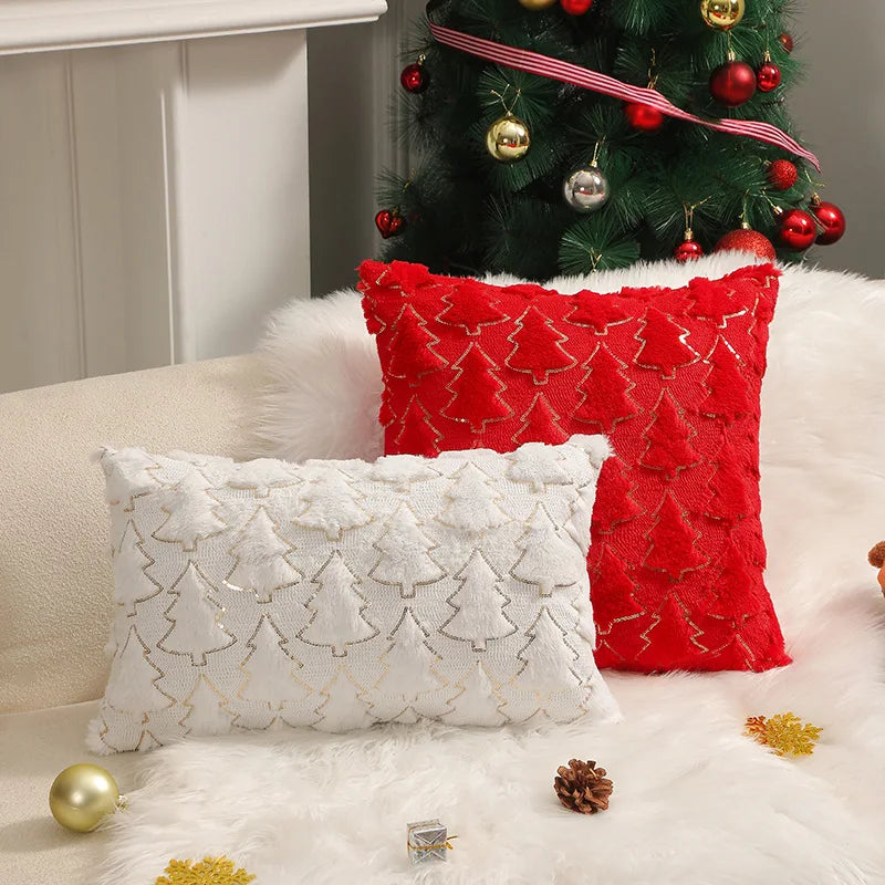 Axyaa Shaggy Pine Christmas Throw Pillow Case for Festive Home Decor