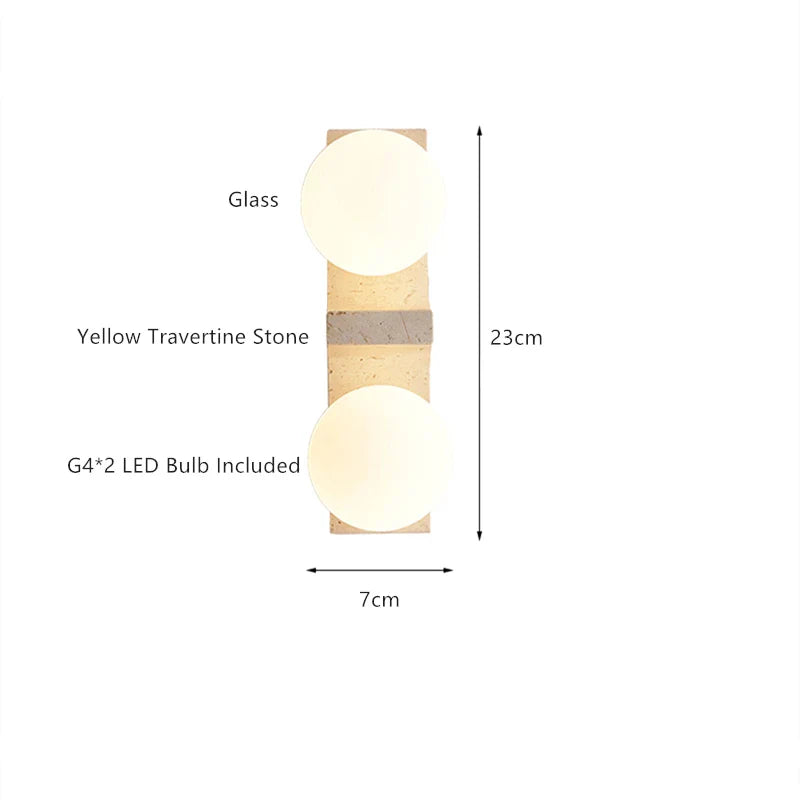 Axyaa Wabi-Sabi Glass Wall Lamp with LED Bulb, Yellow Travertine, Indoor Wall Light