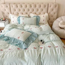 Axyaa Pink Lace Gauze Bedding Set - Elegant Princess Style Queen Duvet Cover