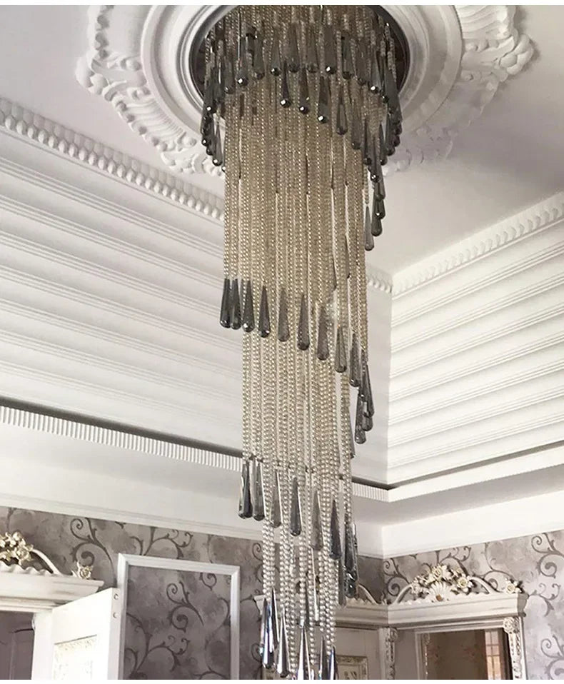 Axyaa Smoky Gray Crystal Chandelier - Modern Luxury Lighting for Hall, Interior, Stairway.
