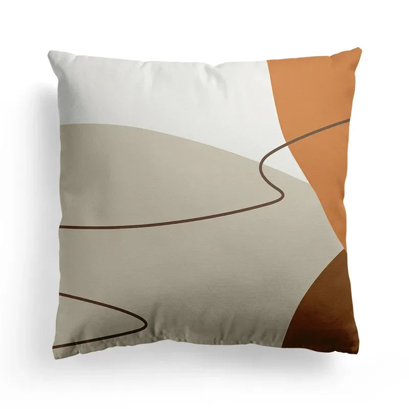 Axyaa Nordic Orange Geometric Flower Print Throw Pillow Cover for Home and Office