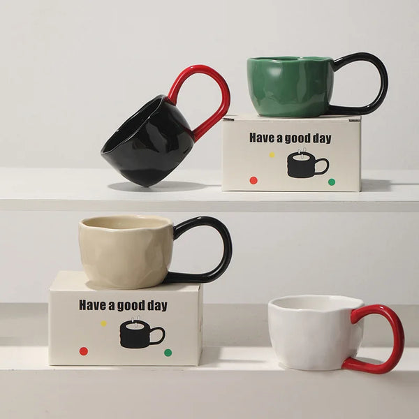 Axya Irregular Cartoon Ceramic Mug with Large Handle for Coffee & Tea