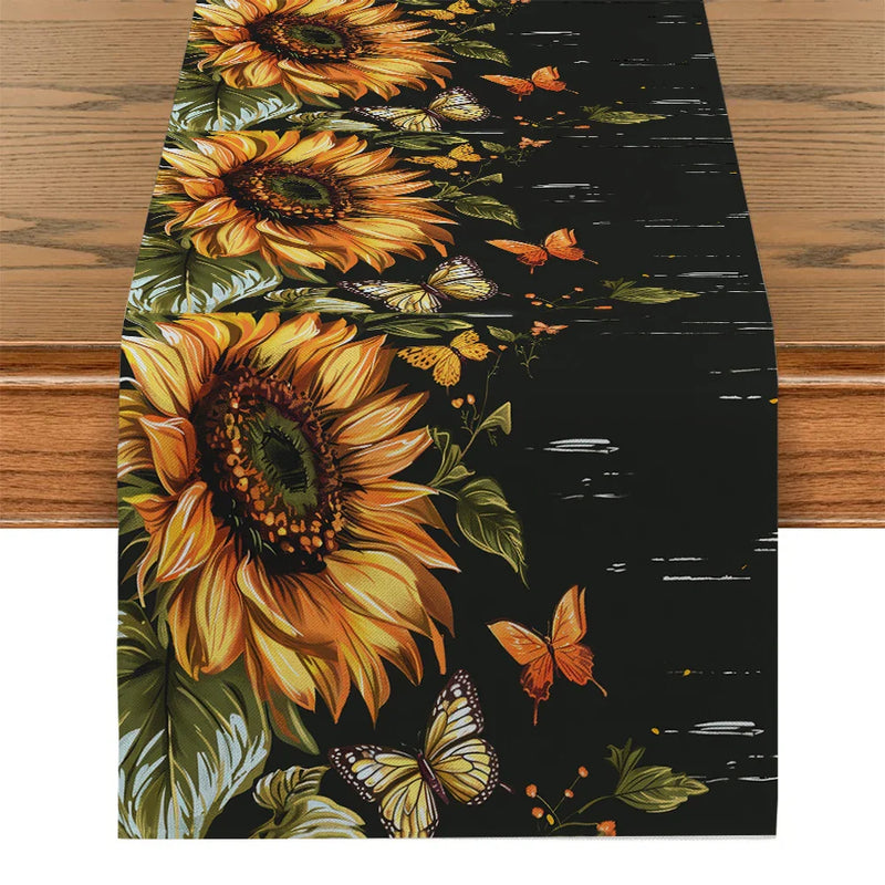Axyaa Sunflower Silhouette Table Runner: Rustic Wedding Party & Home Decor