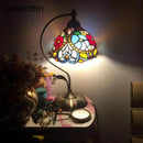 Axyaa Stained Glass Bedside Table Lamp Tiffany Art Decor for Bedroom Nightstand Lighting