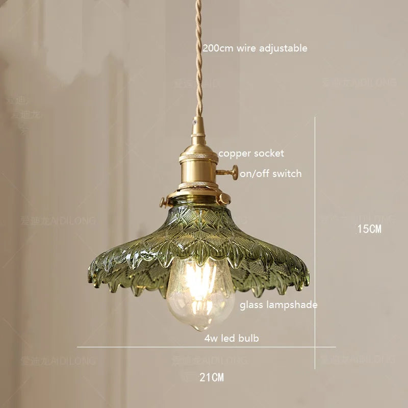 Axyaa White Green Glass LED Pendant Light with Copper Socket