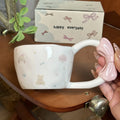 Axyaa Cute Cat Ceramic Coffee Mug with Large Handle and Knotbow Decor - 10oz
