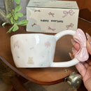 Axyaa Cute Cat Ceramic Coffee Mug with Large Handle and Knotbow Decor - 10oz