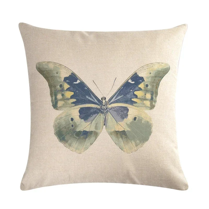 Axyaa Butterflies Linen Cushion Cover 45*45cm for Home Sofa Decor