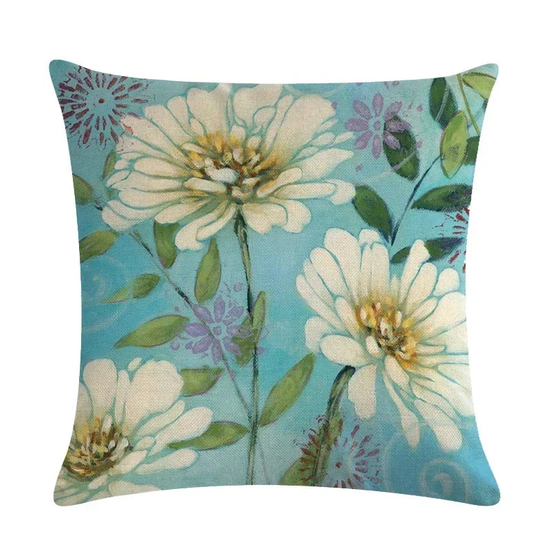 Axyaa Retro Plant Flower Linen Pillowcase 45*45cm