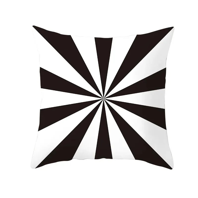 Axyaa Black & White Plaid Wave Stripe Checkerboard Print Throw Pillow Case