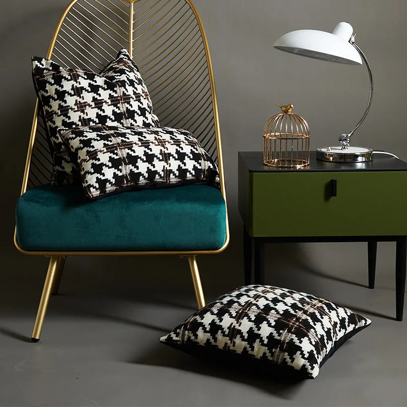 Axyaa Checkerboard Houndstooth Pillowcase 30x50/45/50cm - Nordic Tufted Black White Cushion Cover