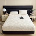 Axyaa Plush Jacquard Velvet Fitted Bed Sheet for Double King Queen Bed