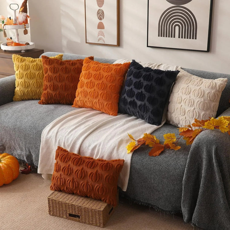 Axyaa Rust Pumpkin Plush Throw Pillow Covers for Fall Decor 18x18