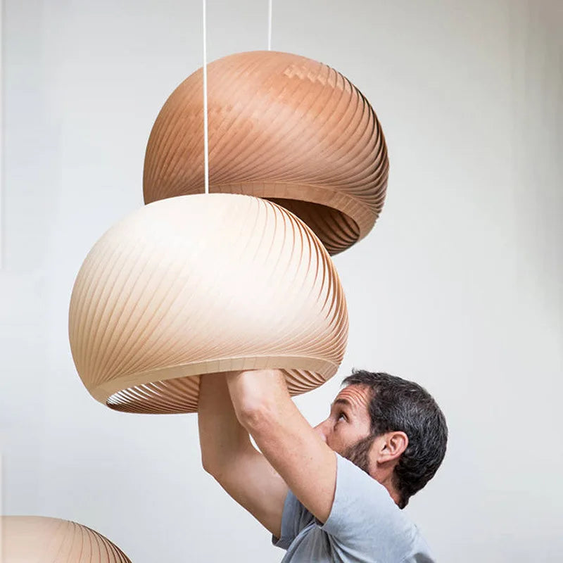 Axyaa Wabi Sabi Wood Pendant Lights Nordic Style LED Hanging Fixture