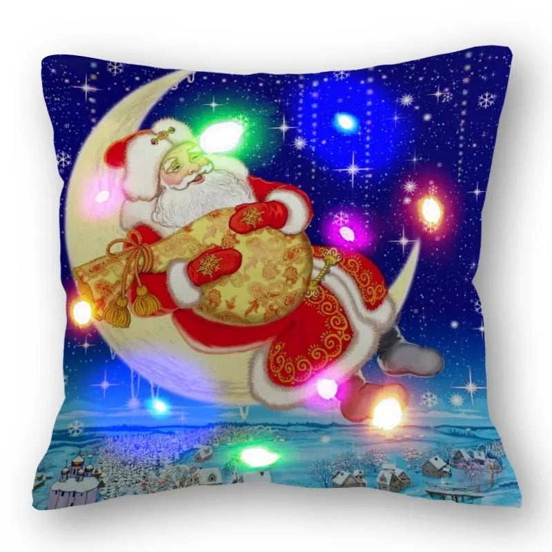 Christmas Santa LED Light Pillowcase for Home Decor, 45x45cm - Axyaa