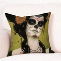 Axyaa Skull Floral Festival Cushion Cover - Halloween Home Decor