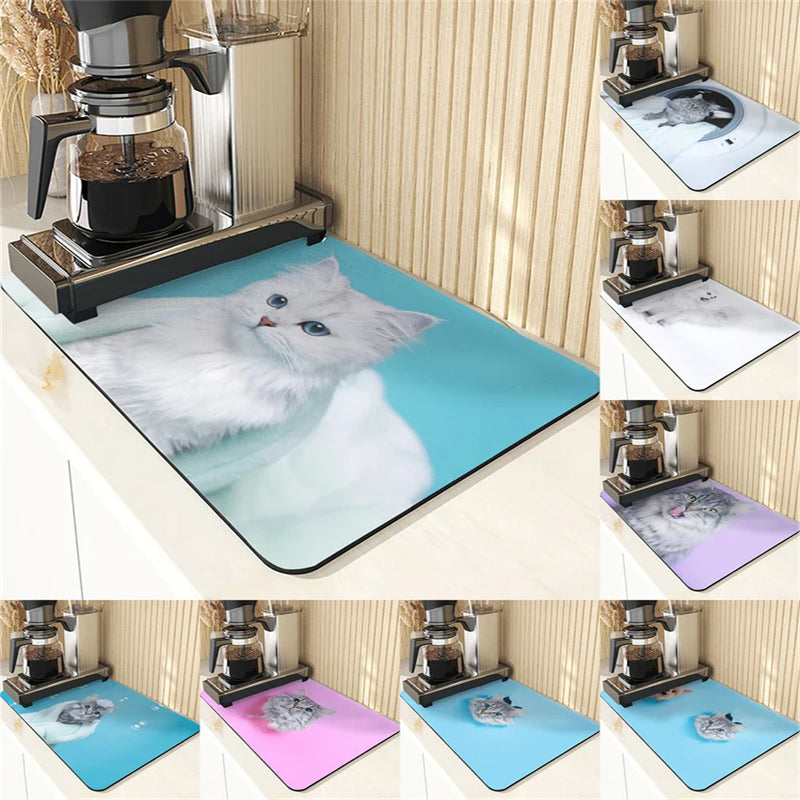 Axyaa Cute Cat Pattern Non-Slip Diatomaceous Earth Placemats Mats