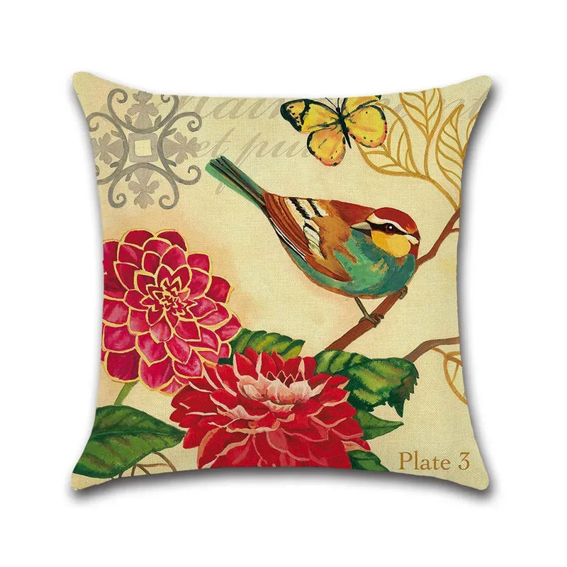 Cute Bird Pattern Pillowcase - Axyaa Decorative Linen Throw Pillow Case