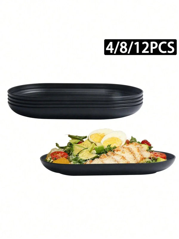 Axyaa Black Plastic Dinner Plates - Set of 12 - Ideal for Desserts & Parties