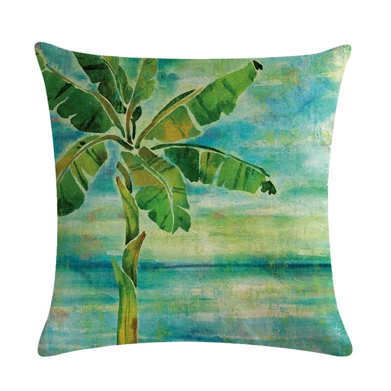 Tropical Tree Green Plant Linen Cushion Cover by Axyaa for Home Decoration