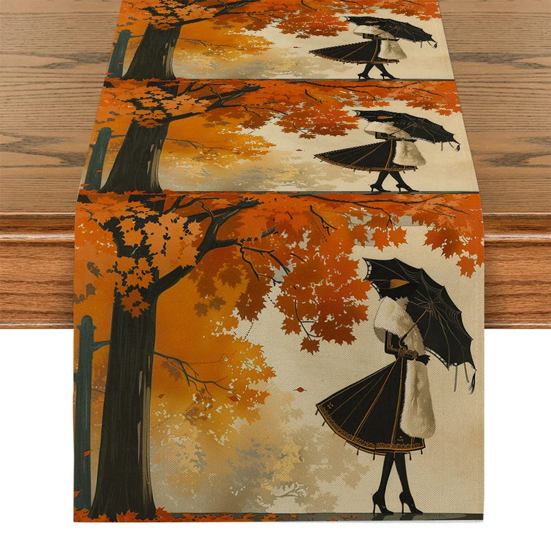 Autumn Maple Leaf Table Runner by Axyaa: Retro Home Dining Decor