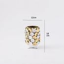 Axyaa Geometric Gold Leaf Ceramic Vase with Hand-Applique, Home Decor Accessory