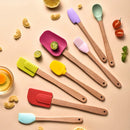 Axyaa Silicone Mini Scraper Set - Wooden Handle Baking Tools
