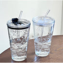 Axyaa Glass Measuring Scale Cup with Straw Lid - 450ml Clear Tumbler Mug